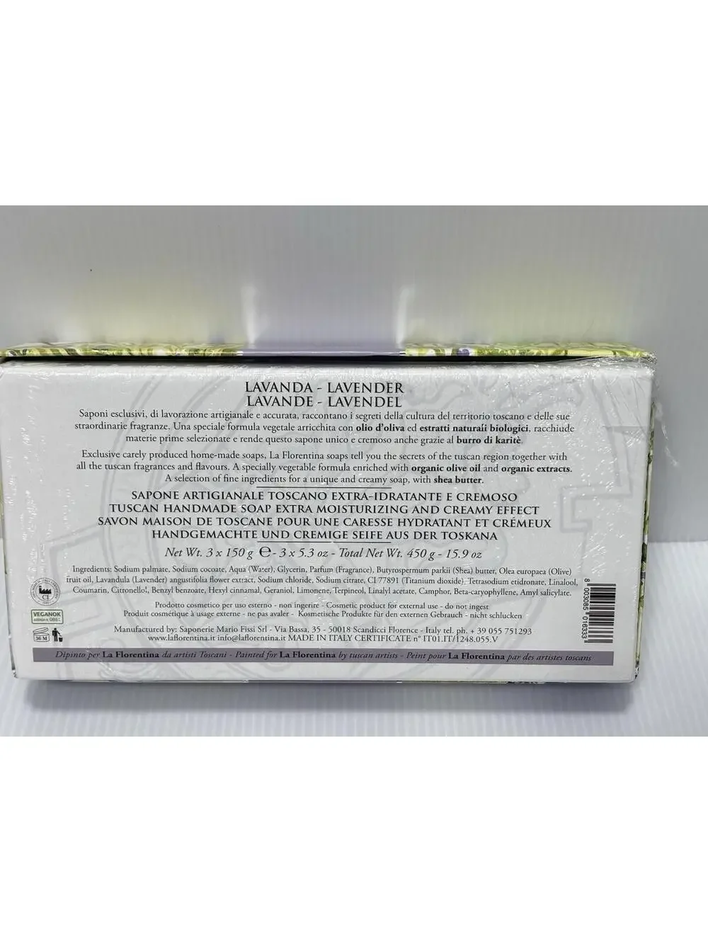 La Florentina Lavender Soap 3x150g Bars Made in Italy Olive Oil Enriched NEW